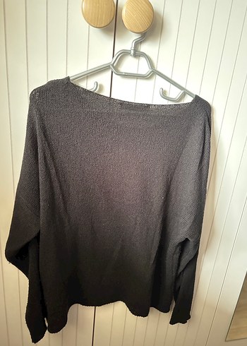 Kadın Kayık Yaka İnce Mevsimlik Triko Kazak Siyah - Görsel 3