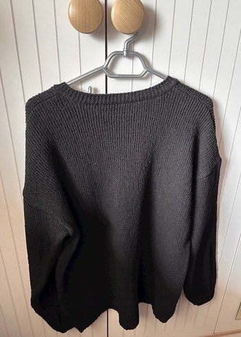 More Sustainable Siyah Pamuklu Geniş Kalıp Triko Kazak - Görsel 4