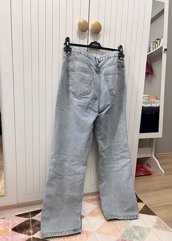 Açık Mavi Yüksek Bel Straight Düz Kesim %100 Pamuk Non-Stretch - Görsel 4