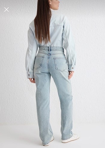 Açık Mavi Yüksek Bel Straight Düz Kesim %100 Pamuk Non-Stretch - Görsel 2