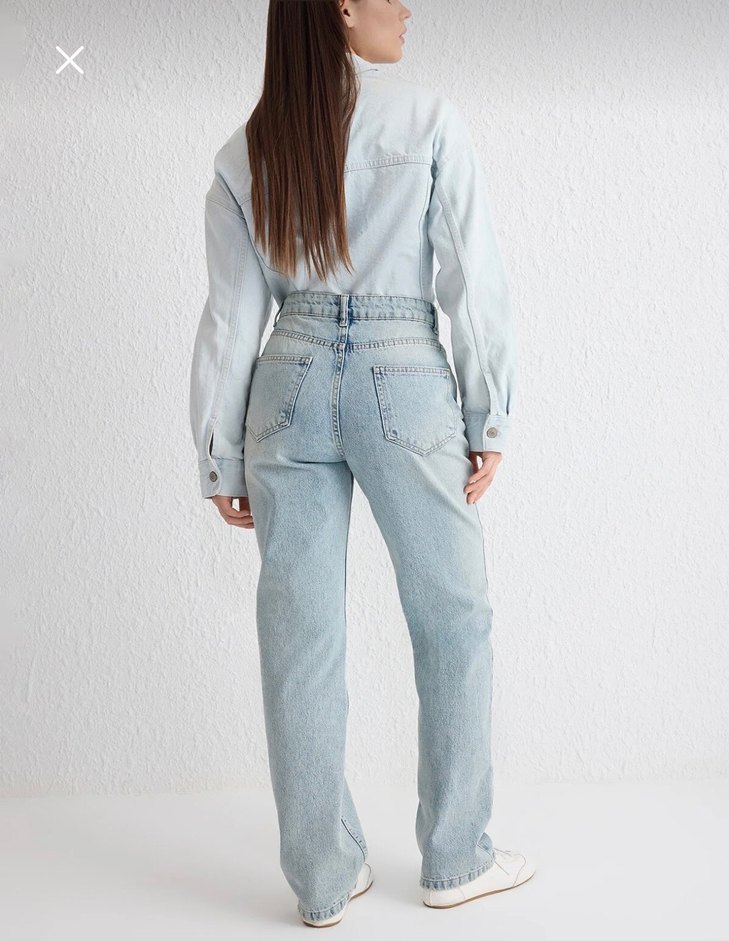 Açık Mavi Yüksek Bel Straight Düz Kesim %100 Pamuk Non-Stretch - Görsel 2