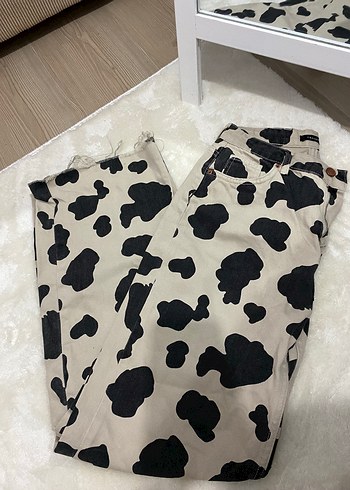 Desenli bol paça pantolon