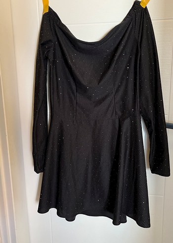 Siyah Drapeli Uzun Kollu Midi Elbise - Görsel 3