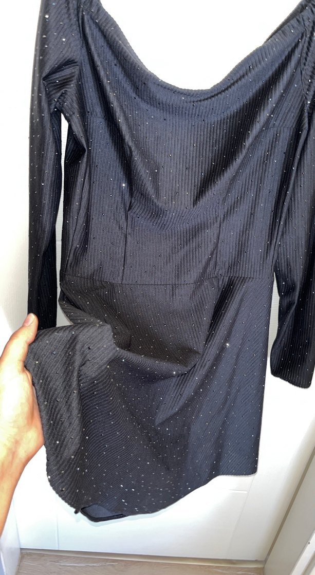 Siyah Drapeli Uzun Kollu Midi Elbise - Görsel 2