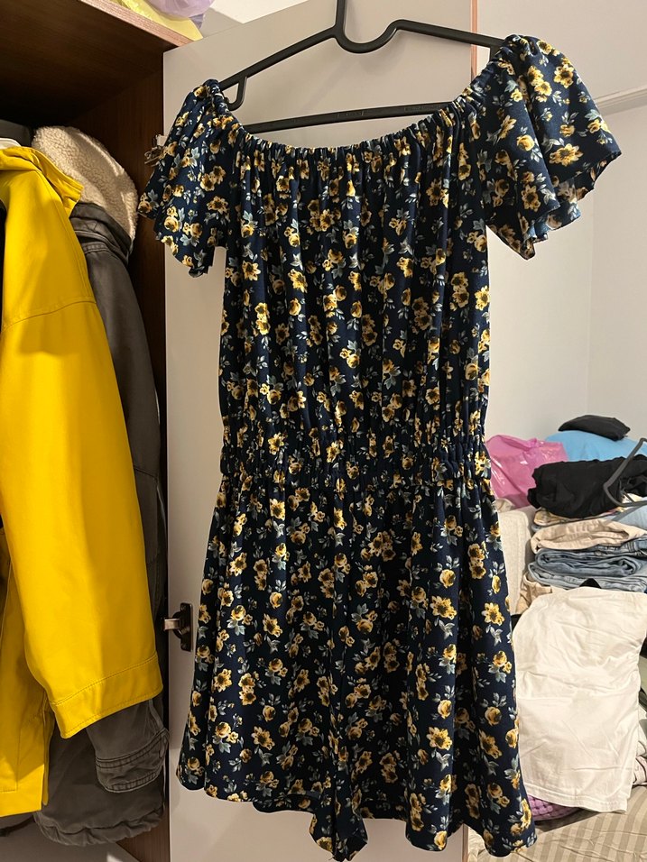 Sarı Çiçekli Bohem Kısa Tulum - Görsel 2