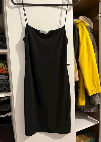 Siyah İnce Askılı Midi Elbise - Görsel 2