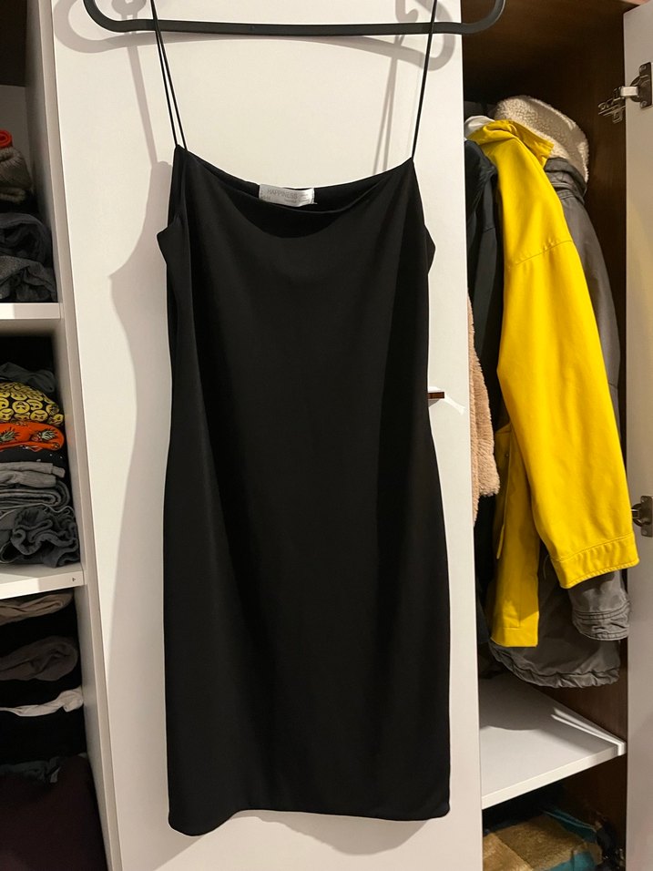 Siyah İnce Askılı Midi Elbise - Görsel 2