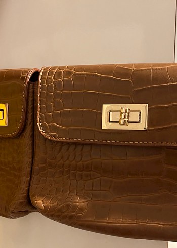 Kahverengi Deri Yılan Desenli Kadın Çanta - Görsel 2