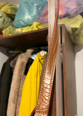 Kahverengi Deri Yılan Desenli Kadın Çanta - Görsel 3