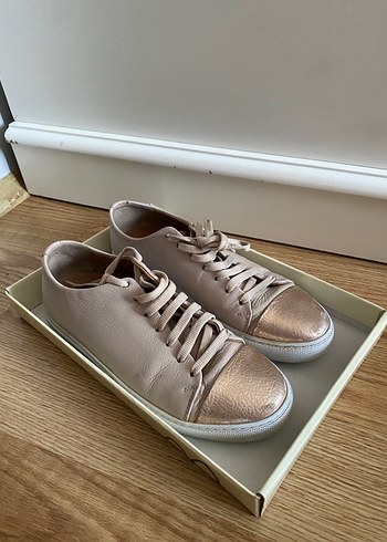 36 Beden Bej Deri Bağcıklı Stiletto Topuklu Spor Ayakkabı