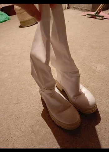 Beyaz Platform Topuklu Kadın Dizüstü Çizme - Görsel 4