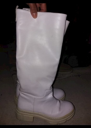 Beyaz Platform Topuklu Kadın Dizüstü Çizme - Görsel 6