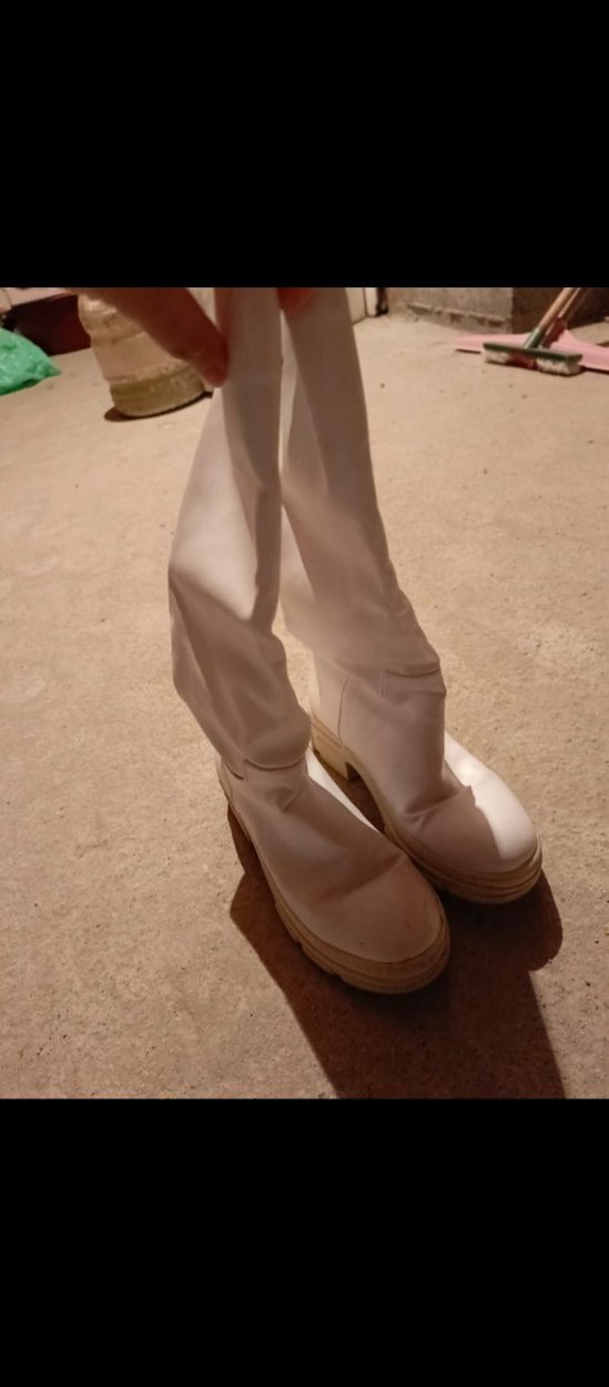 Beyaz Platform Topuklu Kadın Dizüstü Çizme - Görsel 4