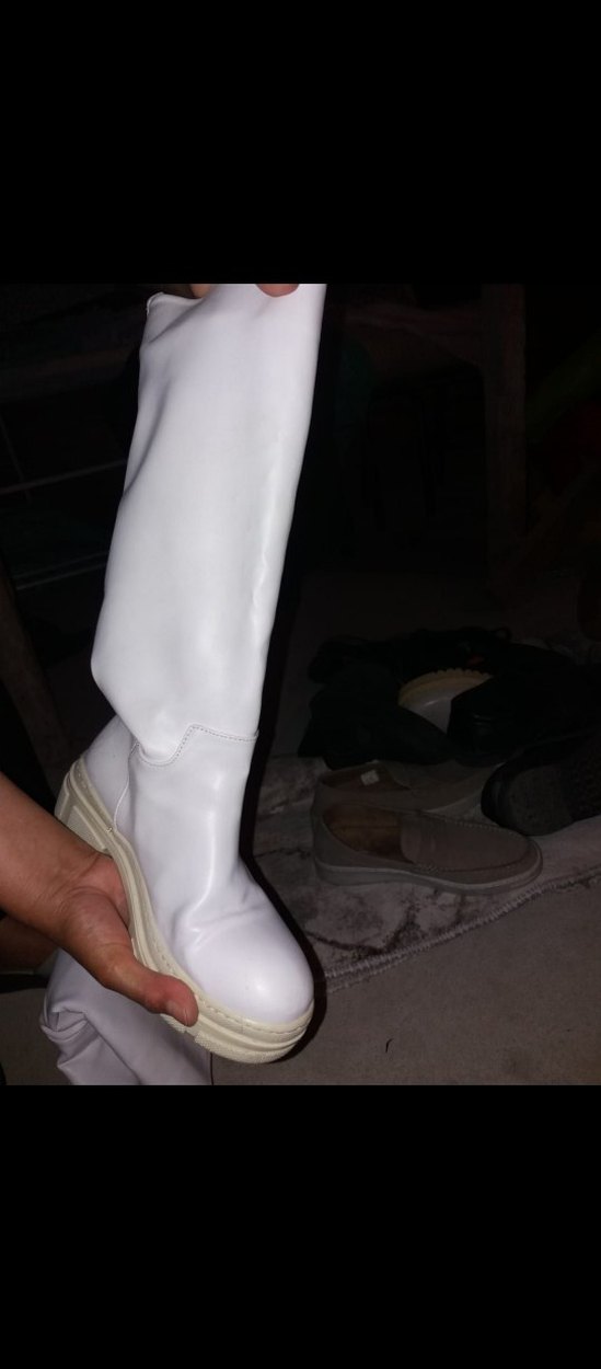 Beyaz Platform Topuklu Kadın Dizüstü Çizme - Görsel 3