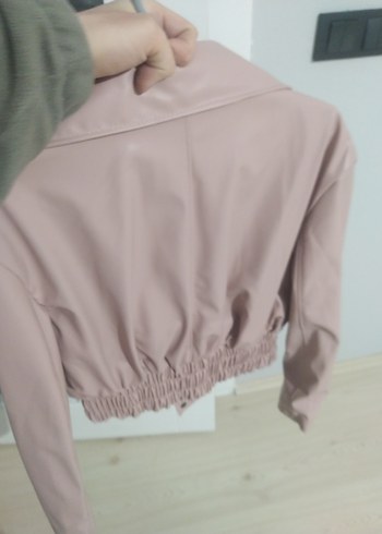 Düğmeli Pembe Süet Mini Kadın Ceket - Görsel 2