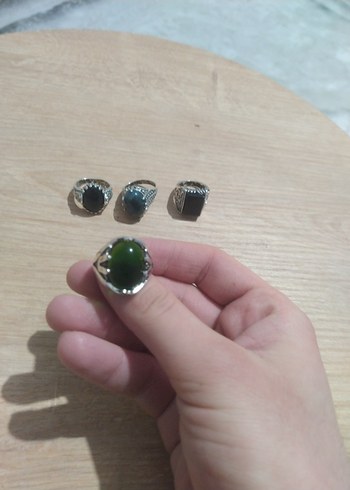 Erkek Minimalist Yeşil Taşlı Yüzük - Görsel 2