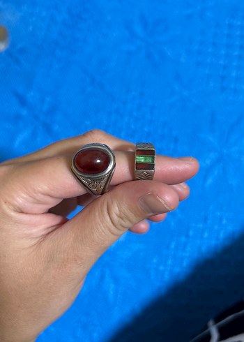 Erkek Turkuaz ve Koyu Taşlı Retro Yüzükler