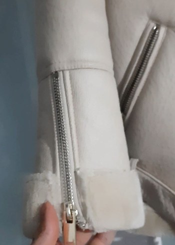 Kürk Detaylı Beyaz Deri Ceket - Görsel 7