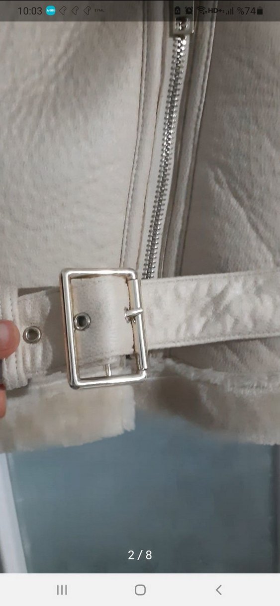 Kürk Detaylı Beyaz Deri Ceket - Görsel 2