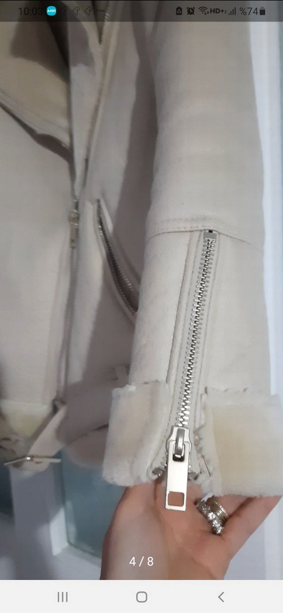 Kürk Detaylı Beyaz Deri Ceket - Görsel 4