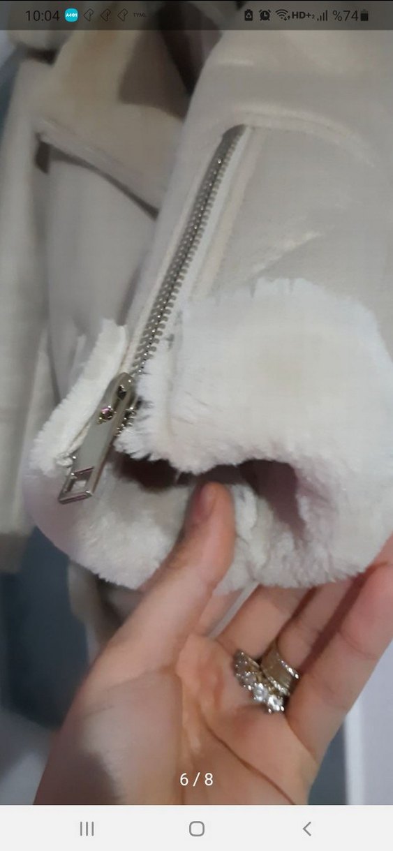 Beyaz Kürklü Kısa Kadın Kaban - Görsel 3