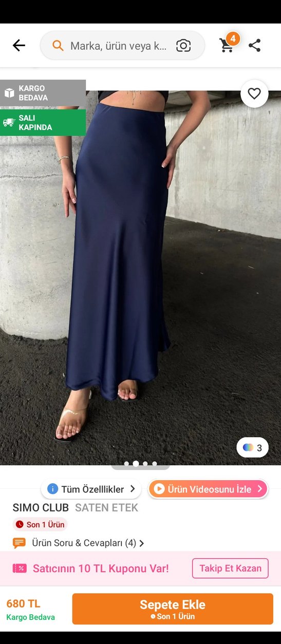 Simo Club Lacivert Saten Uzun Etek - Görsel 2