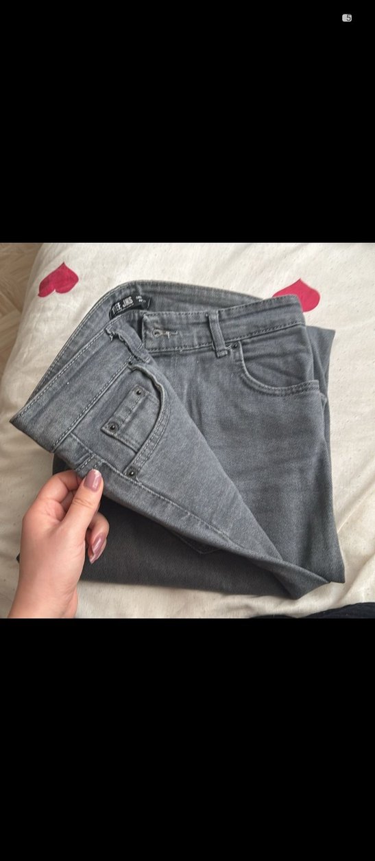 Düğmeli Gri Kadın Kot Pantolon - Görsel 2