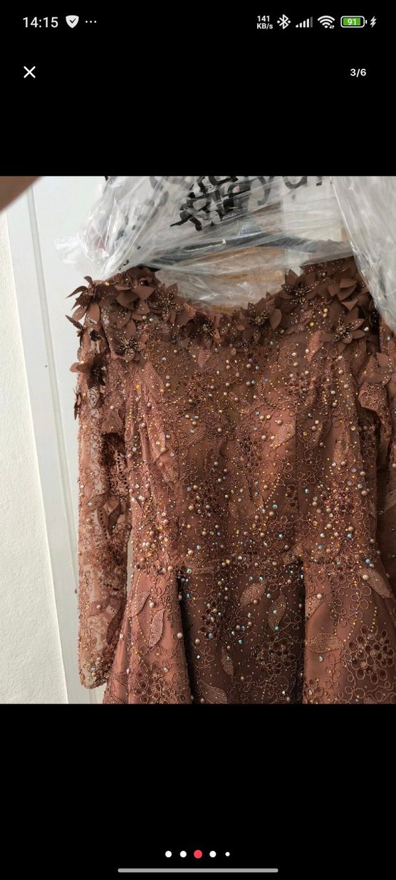 Kahverengi V Yaka Uzun Kollu Kadın Abiye - Görsel 4