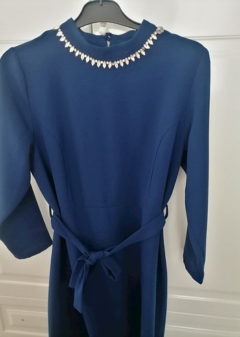 Zincir Detaylı Lacivert Uzun Kollu Elbise - Görsel 4