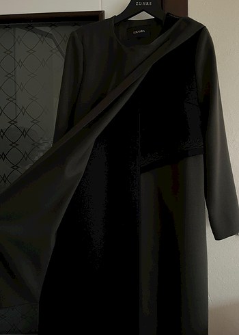 Drapeli Siyah Kadın Uzun Kaban - Görsel 6