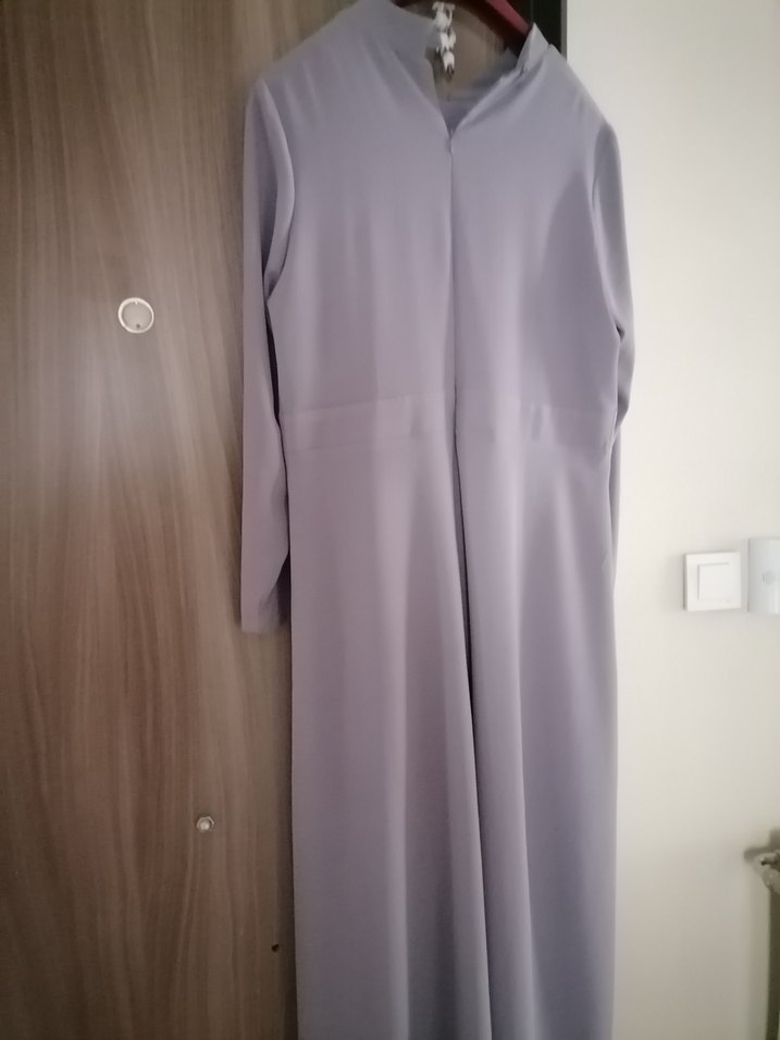 Gri Uzun Kollu  Abiye Elbise - Görsel 3