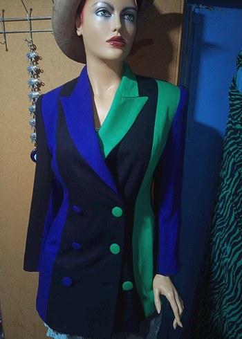 vintage düğmeli Çok Renkli Kadın Blazer Ceket - Görsel 5