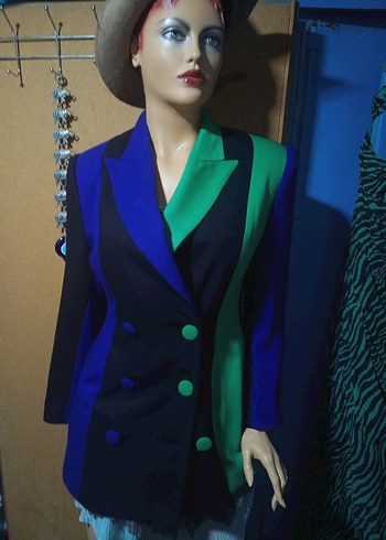 vintage düğmeli Çok Renkli Kadın Blazer Ceket - Görsel 4