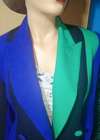 vintage düğmeli Çok Renkli Kadın Blazer Ceket - Görsel 6