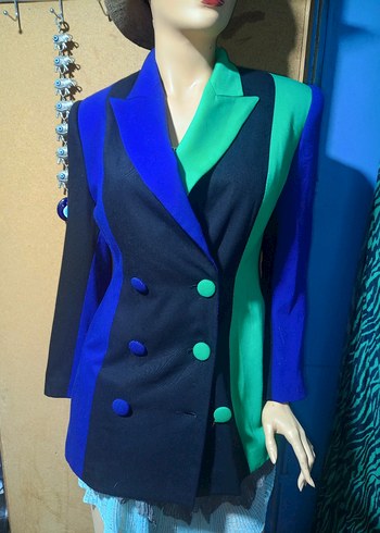 vintage düğmeli Çok Renkli Kadın Blazer Ceket - Görsel 3