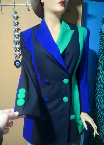 vintage düğmeli Çok Renkli Kadın Blazer Ceket - Görsel 2