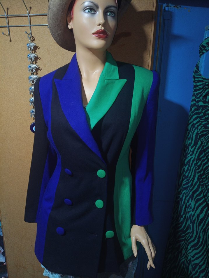 vintage düğmeli Çok Renkli Kadın Blazer Ceket - Görsel 5