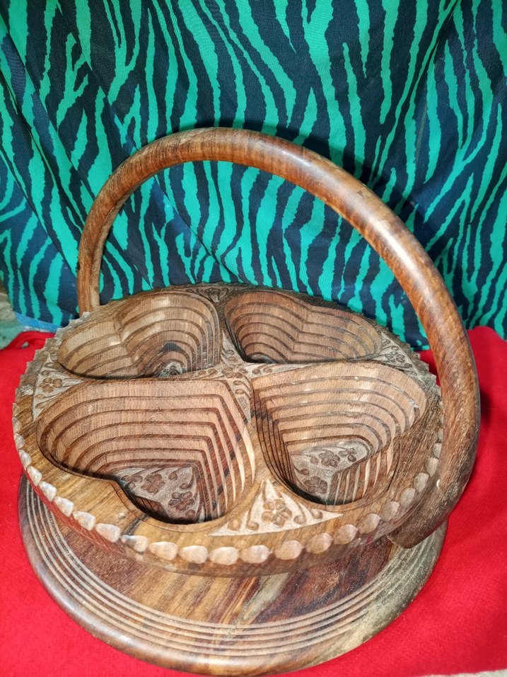 Koyu Kahverengi Ahşap Sepet çerezlik - Görsel 3