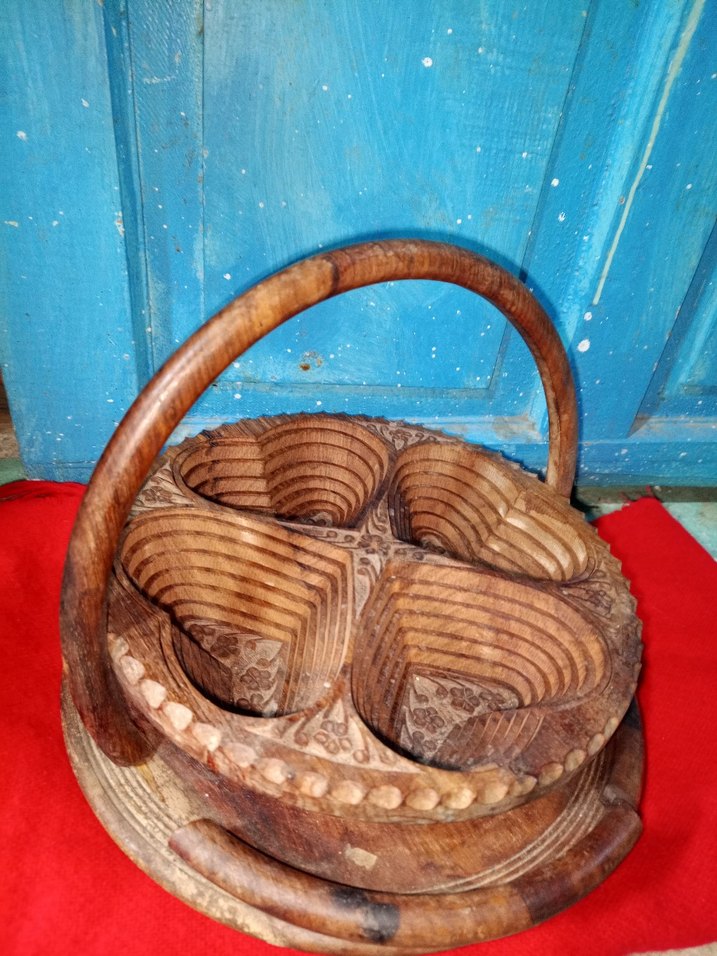 Koyu Kahverengi Ahşap Sepet çerezlik - Görsel 2