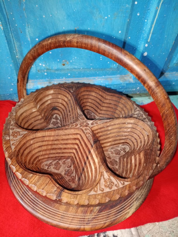 Koyu Kahverengi Ahşap Sepet çerezlik - Görsel 4