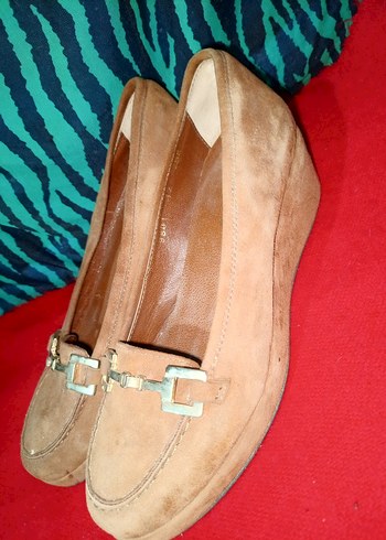 Kadın Camel Süet Tokalı Dolgu Topuklu Loafer - Görsel 4