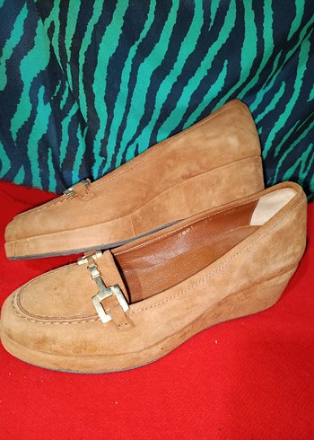 Kadın Camel Süet Tokalı Dolgu Topuklu Loafer - Görsel 2