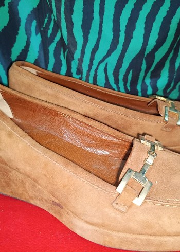 Kadın Camel Süet Tokalı Dolgu Topuklu Loafer - Görsel 6