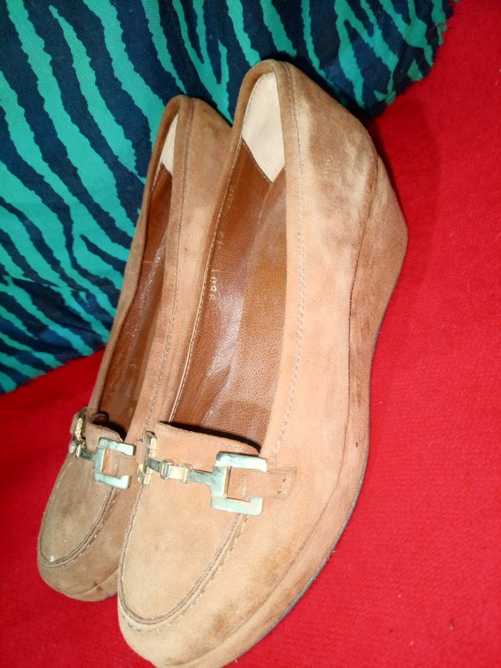 Kadın Camel Süet Tokalı Dolgu Topuklu Loafer - Görsel 4