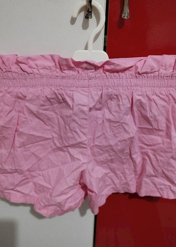 Pembe Mini Keten Pilili Kadın Şort - Görsel 2