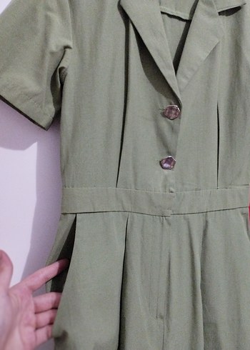 Düğmeli Kısa Kol Kadın Tulum - Görsel 2