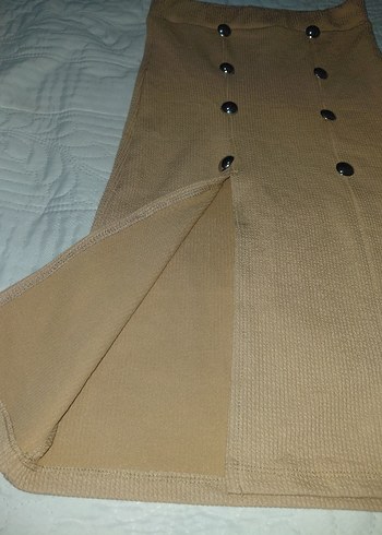 Düğmeli Bej yırtmaçlı midir Kadın Etek - Görsel 3