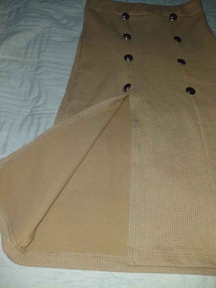 Düğmeli Bej yırtmaçlı midir Kadın Etek - Görsel 3