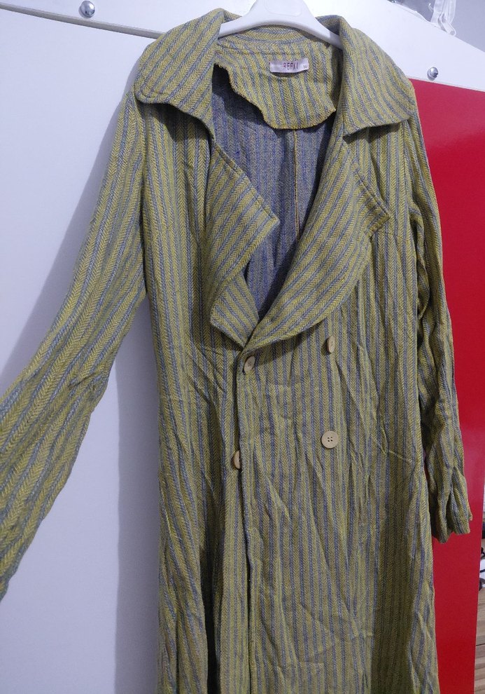 Kadın Haki Uzun Keten Palto - Görsel 4