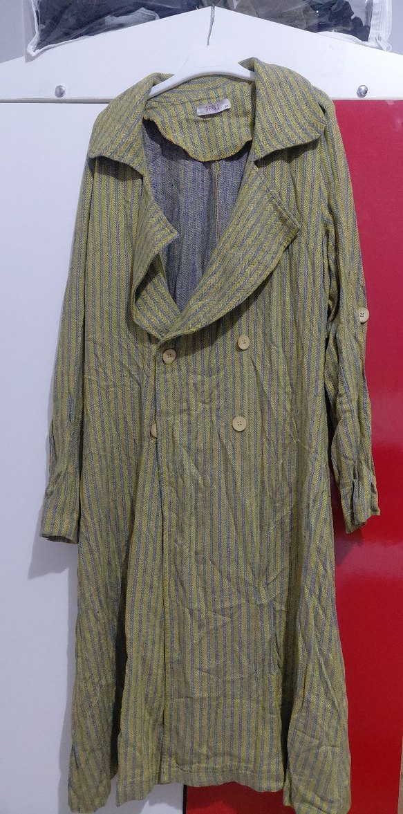 Kadın Haki Uzun Keten Palto - Görsel 2